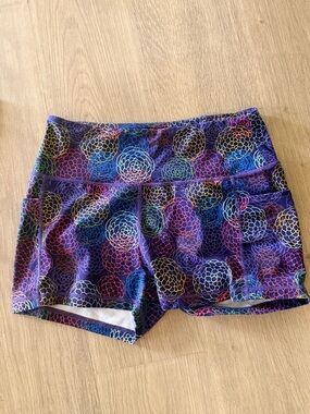 Amazon Essentials Women's Purple Multicolor Floral-Pattern Bike Shorts